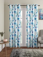 New 2 Piece Floral Ringtop Door Window Curtains Set 46" X 84" - 7 Feet - Blue