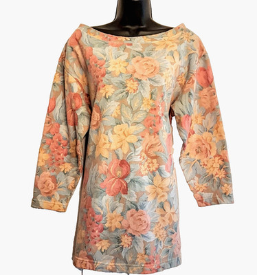 Victoria's Secret Floral Sweatshirt VTG 80s size M Tulip Daffodil Iris Boat Neck