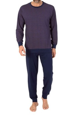 Normann Herren Schlafanzug langarm mit Bündchen Pyjama in edlen Minimal Print