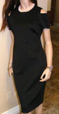 Calvin Klein Sheath DRESS Cold Shoulder Black Classic Open Cutout Cap Sleeves 6