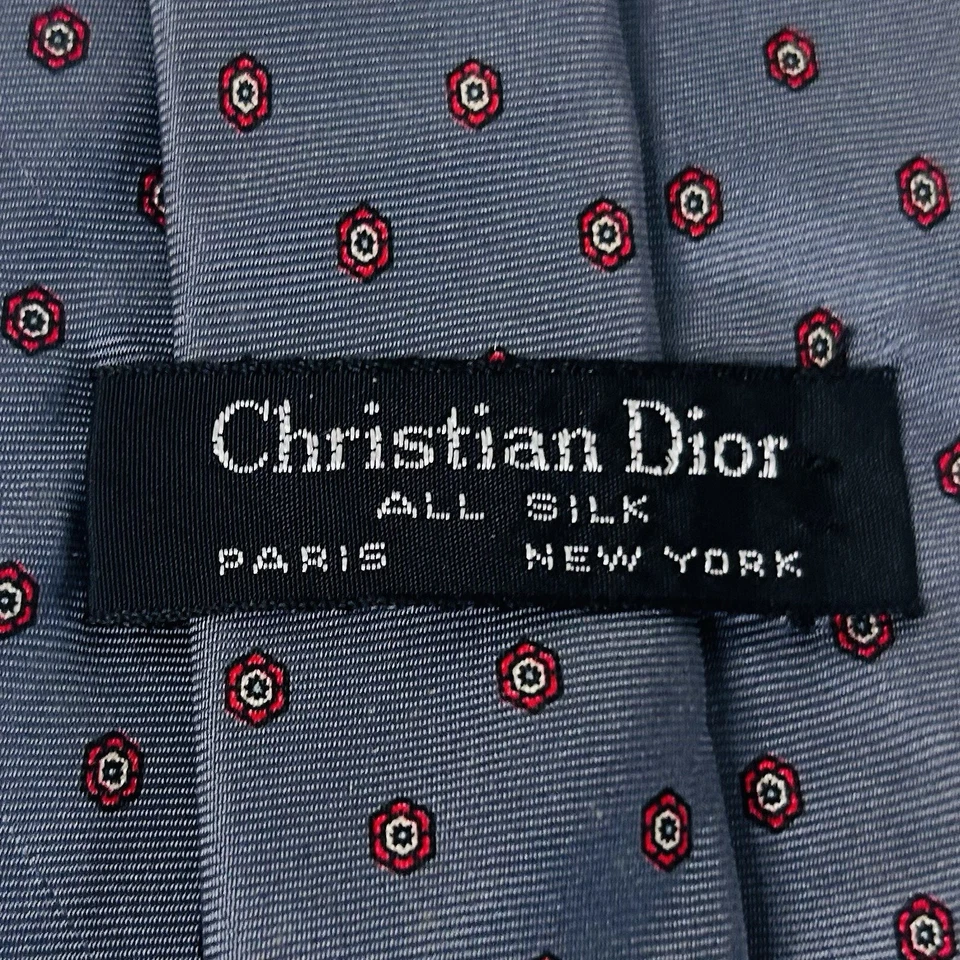 Corbata Christian Dior Vintage 100% Seda Floral Gris Rojo 55 1/2 x 3 1/4 Foto 3 de 3