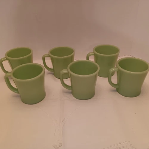 FIRE KING JADITE MUGS, D HANDLE, VINTAGE, SET OF 6