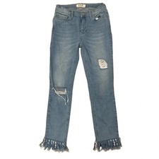 Free People We The Free Blue Ankle Cropped Fringe Jeans, Light Wash, Women  s 25