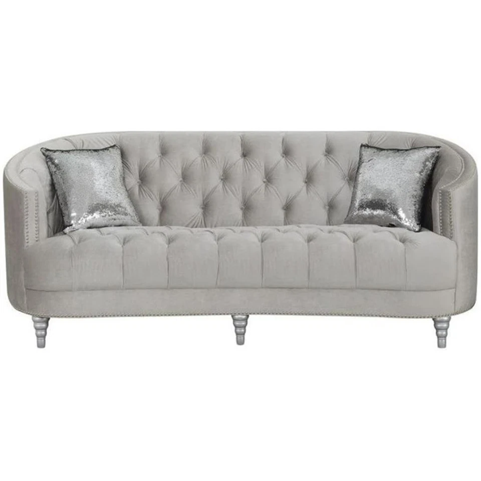 Sofá Coaster Avonlea Transitional terciopelo acolchado brazo inclinado en gris Foto 3 de 4