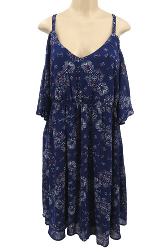 Torrid Cold Shoulder Chiffon Dress Womens Sz 2X Navy Floral Fit Flare Casual New
