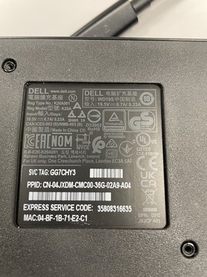 original Dell K20A001 K20A USB - C Dockingstation 19,5V 9,23A