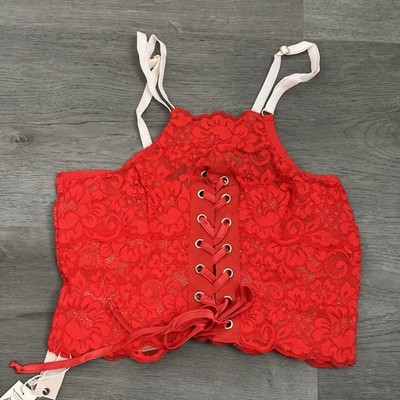 We are HAH/Free People Top 2 Bottom Cami Red Size medium lace lace up nwt