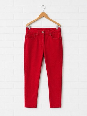 M&S Women s Red Cropped Jeans Size 10 High Rise Slim Leg Stretch Denim VGC