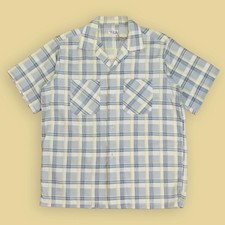 VTG 50s/60s Distinctive Sportswear Printed Plaid Cotton Loop Collar Shirt M