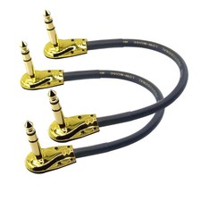 WJSTN 1/4 inch Right Angle TRS Stereo Dual Channel Guitar Flat 1 foot, black
