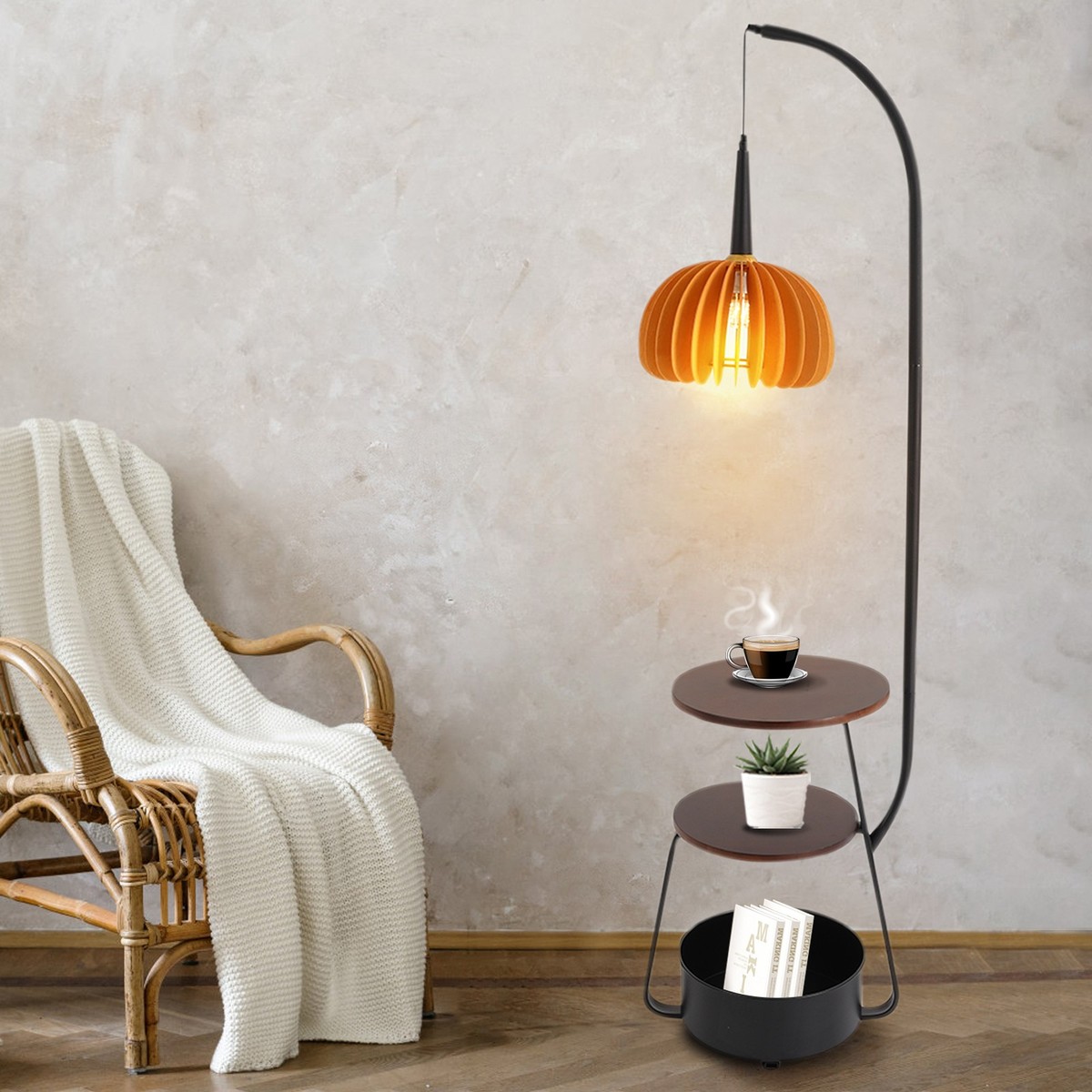 Modern Multifunctional Floor Lamp with Trays Storage Bin