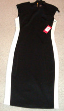 NWT Vince Camuto Black & Ivory Stretch Fitted Midi Dress / Pencil Dress Size 8