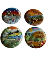 Reutter Pozelian 4 Seasons Folk Art Plates West Germany Farm Scenes  Mini