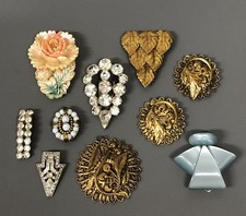 Vintage Fur Shoe Clips Lot Rhinestones Lucite Floral Art Deco Leaf Design Brass