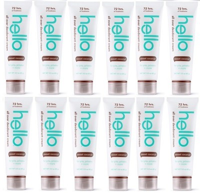 hello Deodorant Body Cream Sweet Coconut 72hr All Over Freshness 3 oz 85g