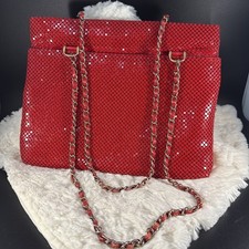 Vintage Red-Tone Metal Mesh Handbag with Chain Strap Shoulder Bag Purse