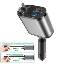 USB C Car Charger Retractable Dual Type C Fast Charge for iPhone Samsung Android