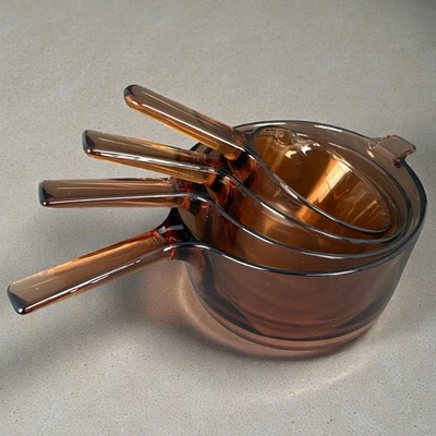 Lot 4 casseroles verre Vision Corning France ambré 0.7L à 2.5L vintage cuisine - Photo 1/4