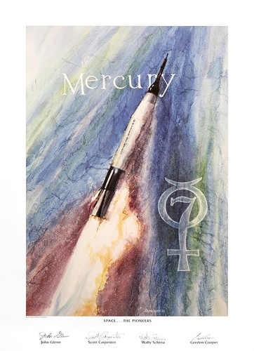 "Space... the Pioneers" Mercury Astronaut Autographed Poster