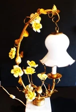 Vintage Electric Lamp Yellow Rose Italy Toleware Tole Pendent Accent Light *T