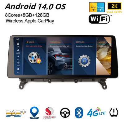 12,3'' Android 14 CarPlay DAB+ Autoradio 8-Kern 128GB Navi BMW X3 F25 X4 F26 NBT