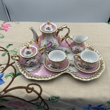 Regal Miniature Porcelain 8 Pieces Pink Tea Set Floral Design