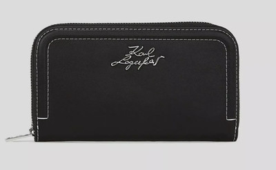 Karl Lagerfeld Signature Geldbörse mit Metalldetails, Schwarz