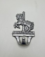 Vintage Silver Tone Carousel Horse Wall Hook Cast Metal Nursery Victorian Circus