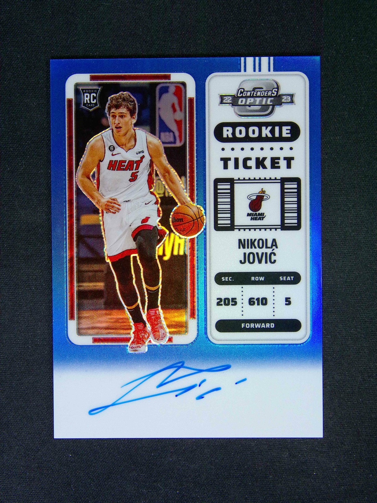 2022-23 Panini Contenders Optic Nikola Jovic #120 RC Ticket Auto Blue /49