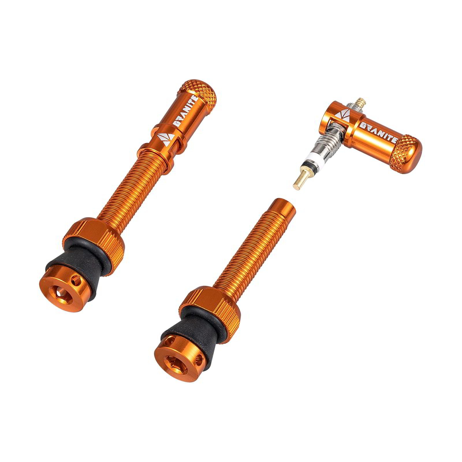 Granite Match Tubeless Valve and Juicy Nipple Cap Orange 44mm