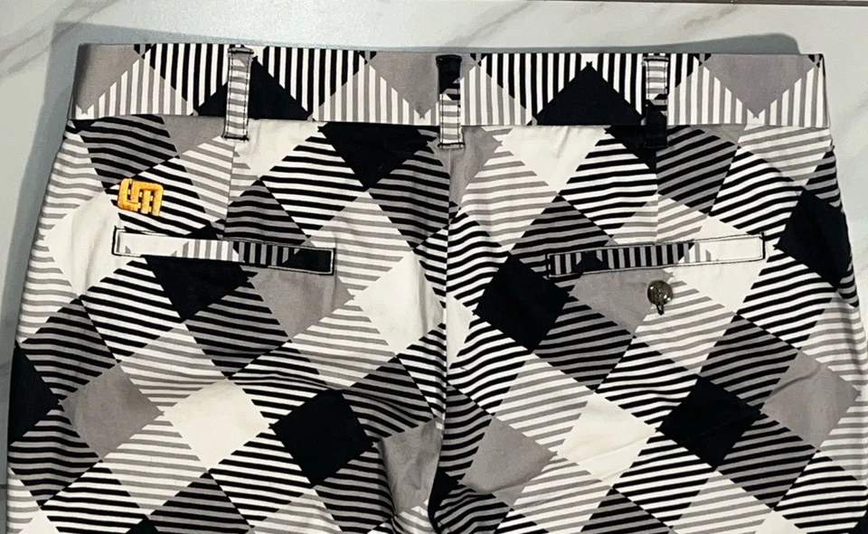 Pantalones de golf Loudmouth para hombre 36x32 grises negros argyle cuadros diamantes algodón elástico Foto 4 de 4