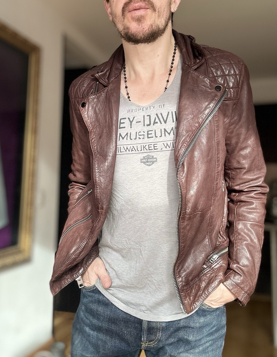 All Saints Conroy XS Oxblood Lamb Leather Biker Jacket