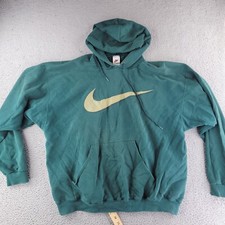 Vintage Nike Hoodie Large Green Center Swoosh Made in USA FADE WORN BAGGY FIT