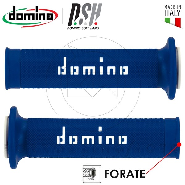 Paar Handgriffe Domino Durchbohrt Blau Weiss Universal Motorrad D 22-26 L.125Mm-image