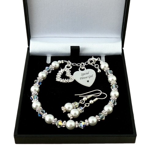 Personalised Wedding Jewellery Set, Pearl Bracelet with Engraving & Earrings, - Picture 5 of 19