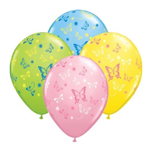 10 Pack 11" Butterflies Pastel Latex Balloons with Matching Ribbons - Picture 1 of 1