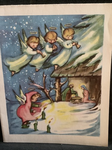 Vintage 1950s Christmas Greeting Card Nativity and Angels Unused+env - Picture 1 of 5