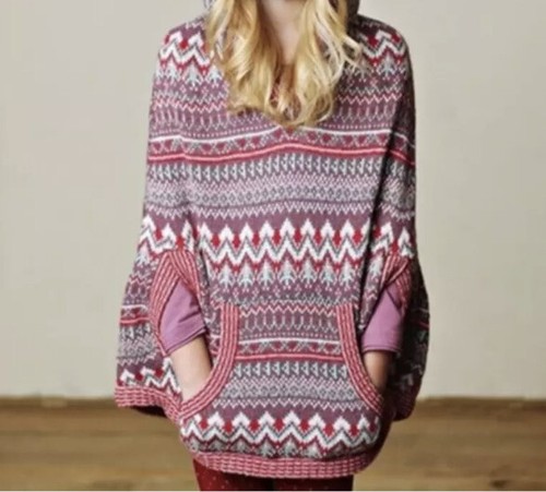 Matilda Jane Girls 4T Braylon Poncho Sweater Sherpa Hood Purple Angora Fair Isle - Picture 11 of 11