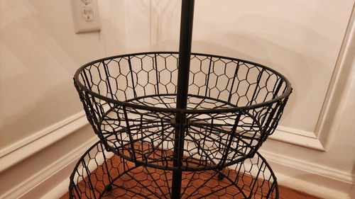 Large 25" Black Chicken Wire Countertop Bread Fruit Basket Holder 2 Tier - Picture 8 of 15