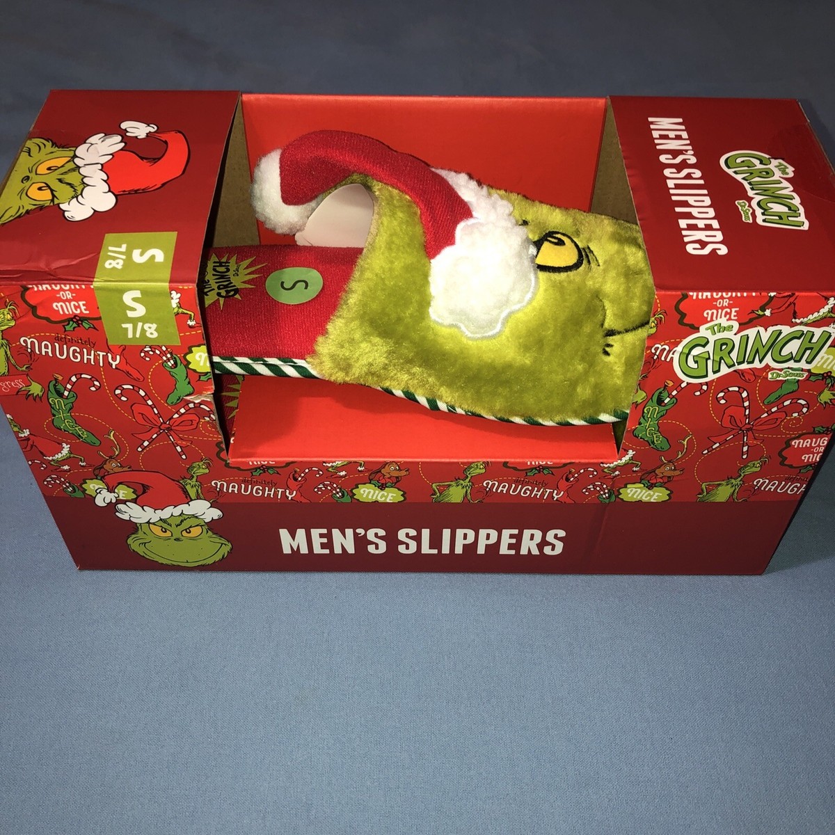 Dr Seuss Grinch Christmas Santa Hat Slippers Slides Men