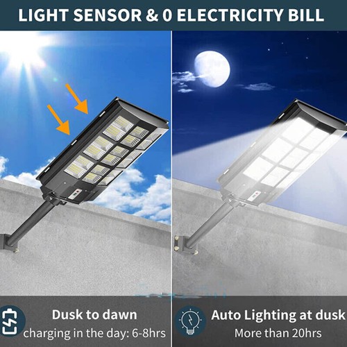 1600W Solar Powered LED Street Light Motion Sensor Security Road Lamp Waterproof - Picture 4 of 77