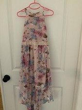 Sequin Hearts Girls Hi High Low Sequin Flower Floral Pastel Pink Purple Dress 10