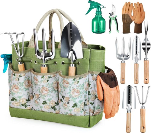 Gardening Tools 9-Piece Heavy Duty Hand with Fashion Green