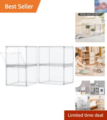 Clear Plastic Storage Bins, 4 Pack Large Acrylic Case Display Case with Clear...