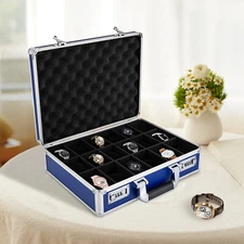 18 Slots Watch Box, Blue Watch Box, Locking Display Briefcase
