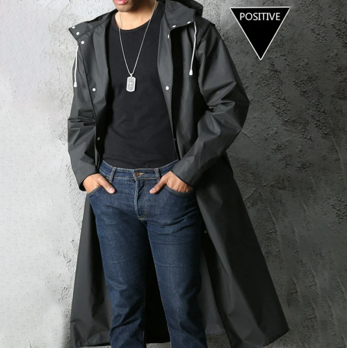 Herren Schwarz Wasserdicht Langer Regenmantel Regenmantel Kapuze Trench Jacke Outdoor Wandern - Bild 13 von 21