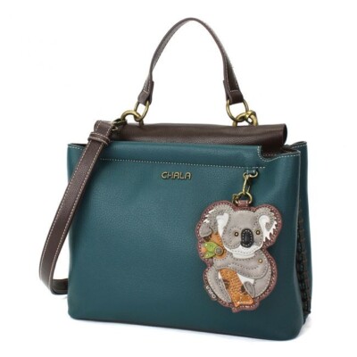 CHALA Turquoise Koala Satchel Purse – Large Faux Leather Handbag With Adjustable Strap & Detachable Key Fob - View #7