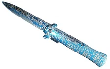 Blue Microchip Corleone Stiletto Spring Assisted Open Assist Pocket Knife
