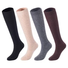 Women's 4 Pairs Knee High Wool Boot Socks FS05 Size 6-9