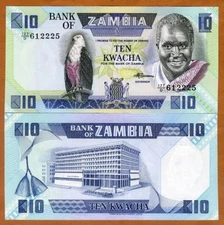 Zambia, 10 Kwacha, ND (1986-1988), P-26e, Sig. 7 UNC Eagle
